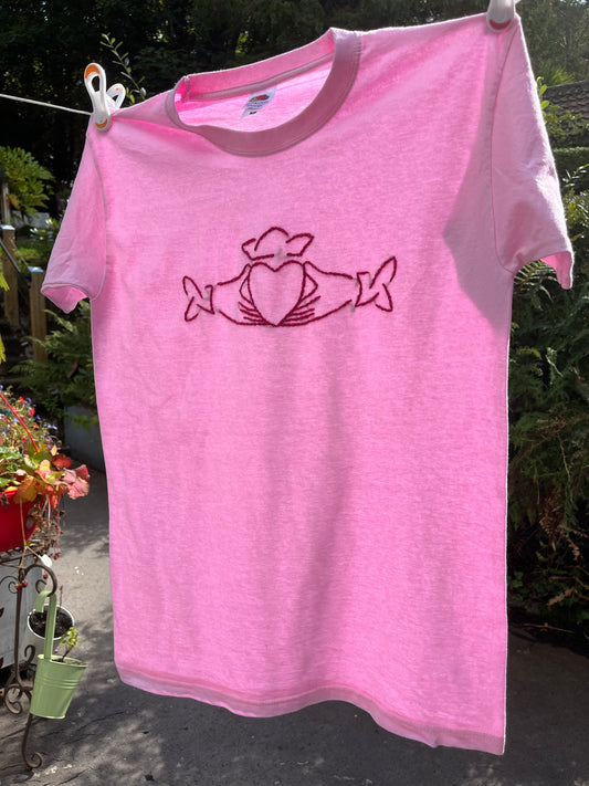 Pink embroidered claddagh tee